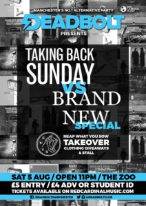 Deadbolt Taking Back Sunday vs Brand New Special - Zombie Shack Manchester - Red Cardinal Music