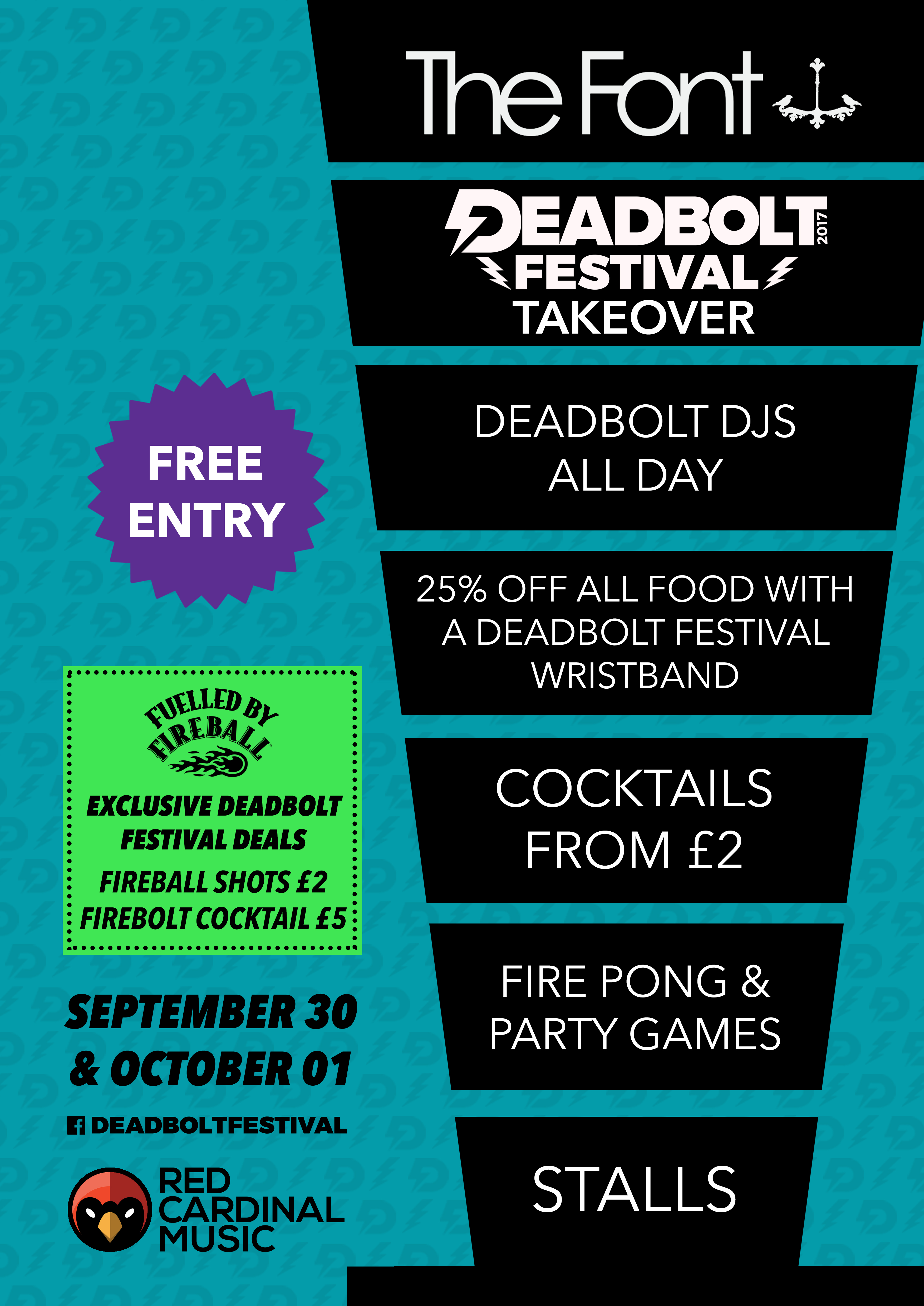 Deadbolt Festival Font Manchester Takeover with Fireball - Red Cardinal Music