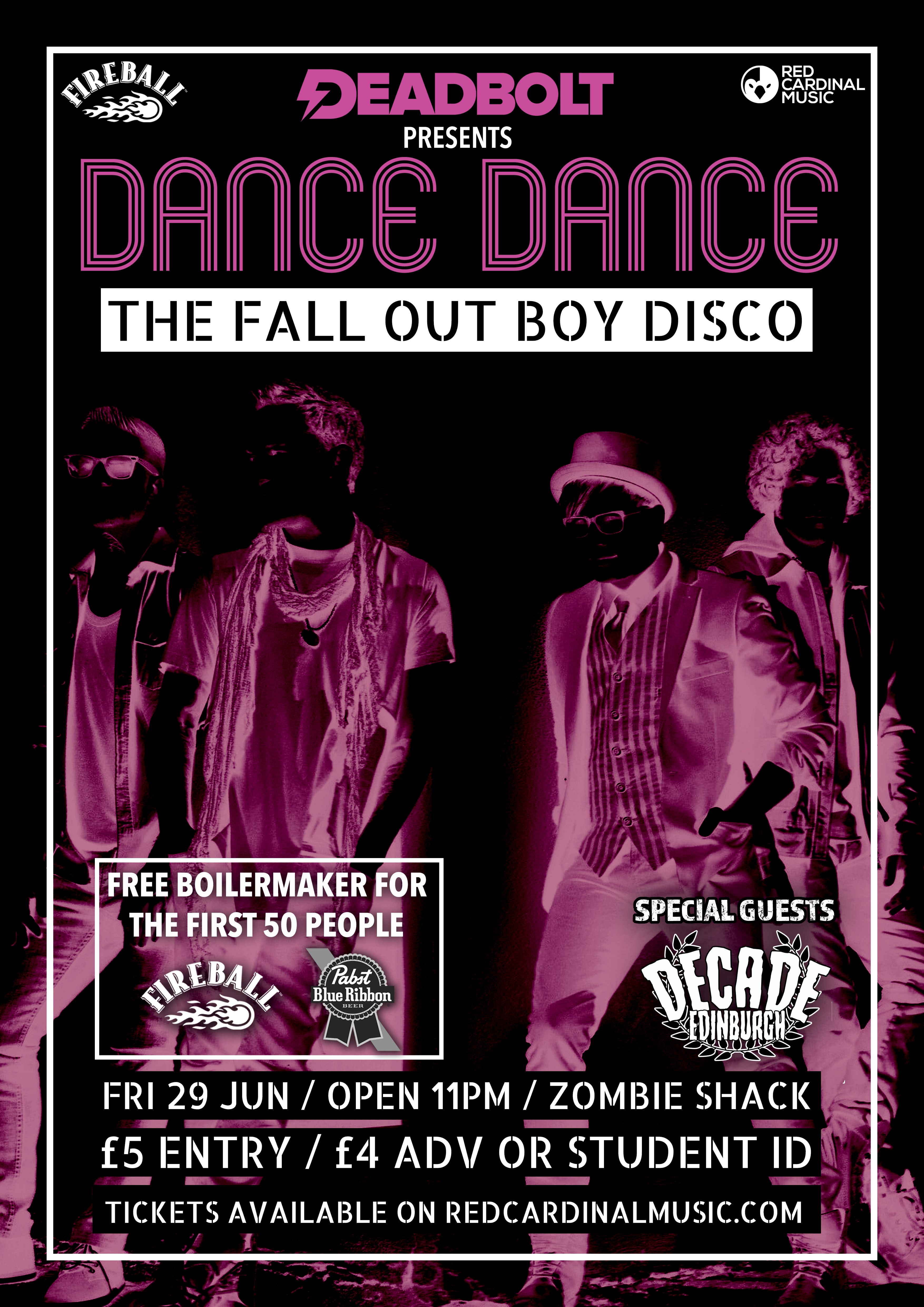 Deadbolt Dance Dance Fall Out Boy Disco - 29 Jun 18 - Pop Punk - Emo -Manchester - Red Cardinal Music - Fireball - Pabst Blue Ribbon