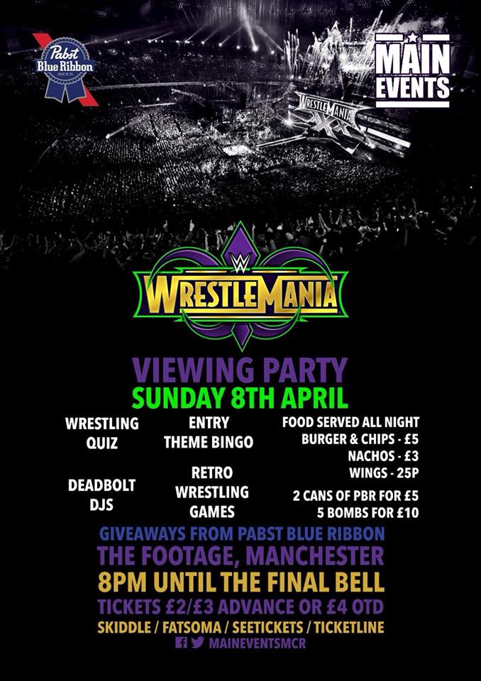 Main Events WWE Wrestlemania Viewing Party Footage Manchester - Red Cardinal Music - Wrestling