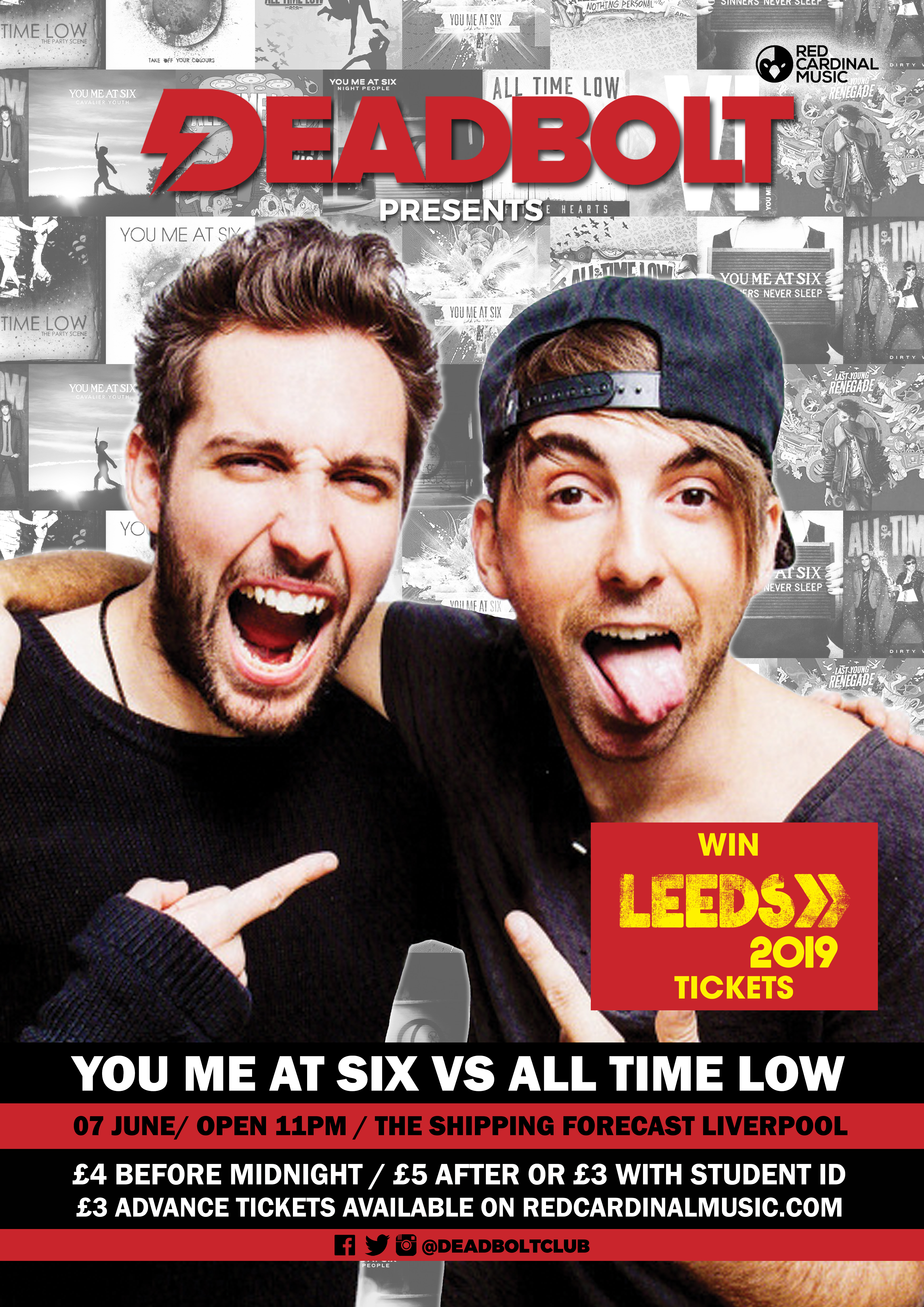 Deadbolt Liverpool - You Me A Six vs All Time Low - The Shipping Forecast Liverpool - Win Leeds Festival Tickets - 07 Jun 19 - Red Cardinal Music