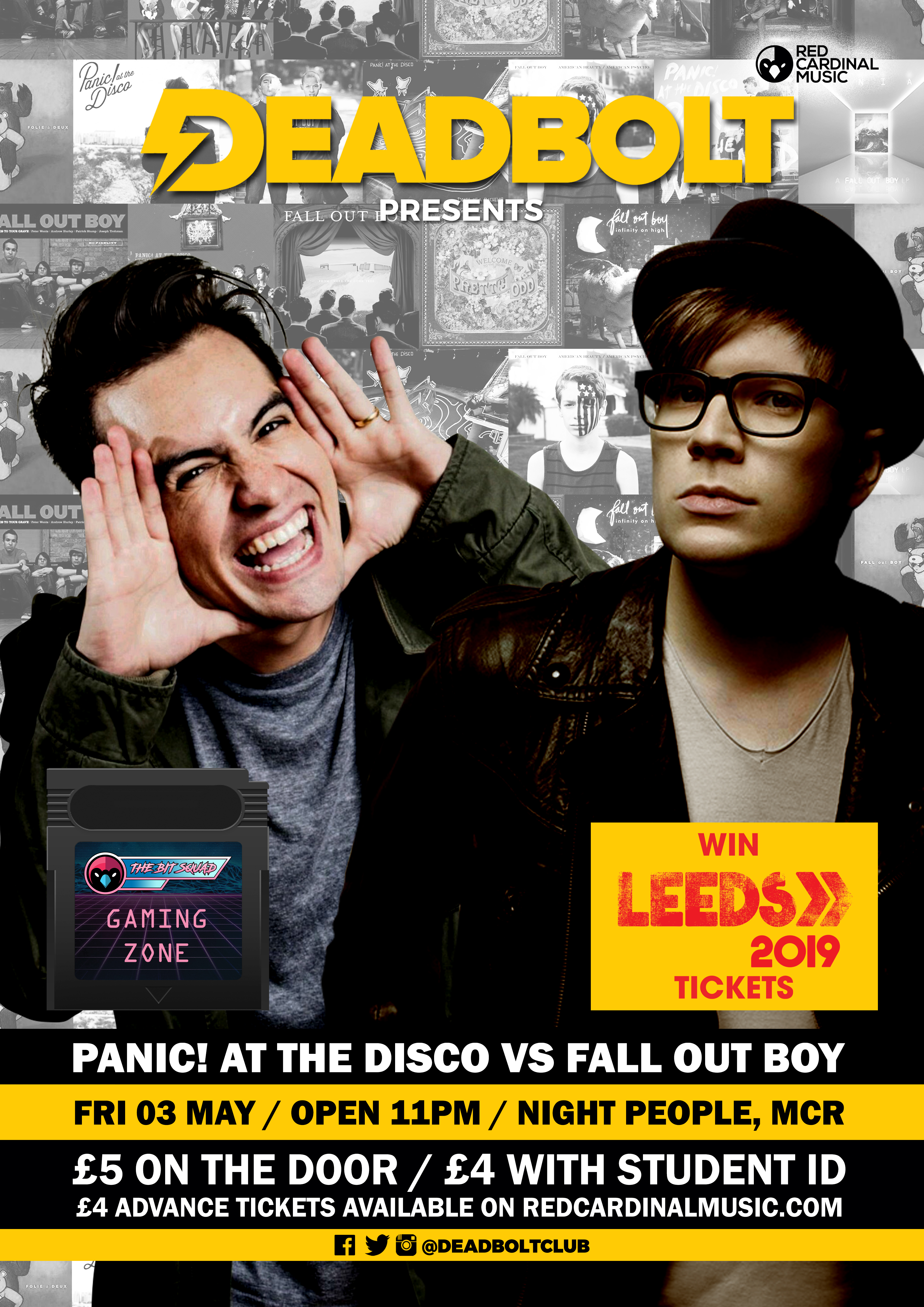 Deadbolt Manchester - Panic! At The Disco Vs Fall Out Boy Special - Night People Manchester - Red Cardinal Music