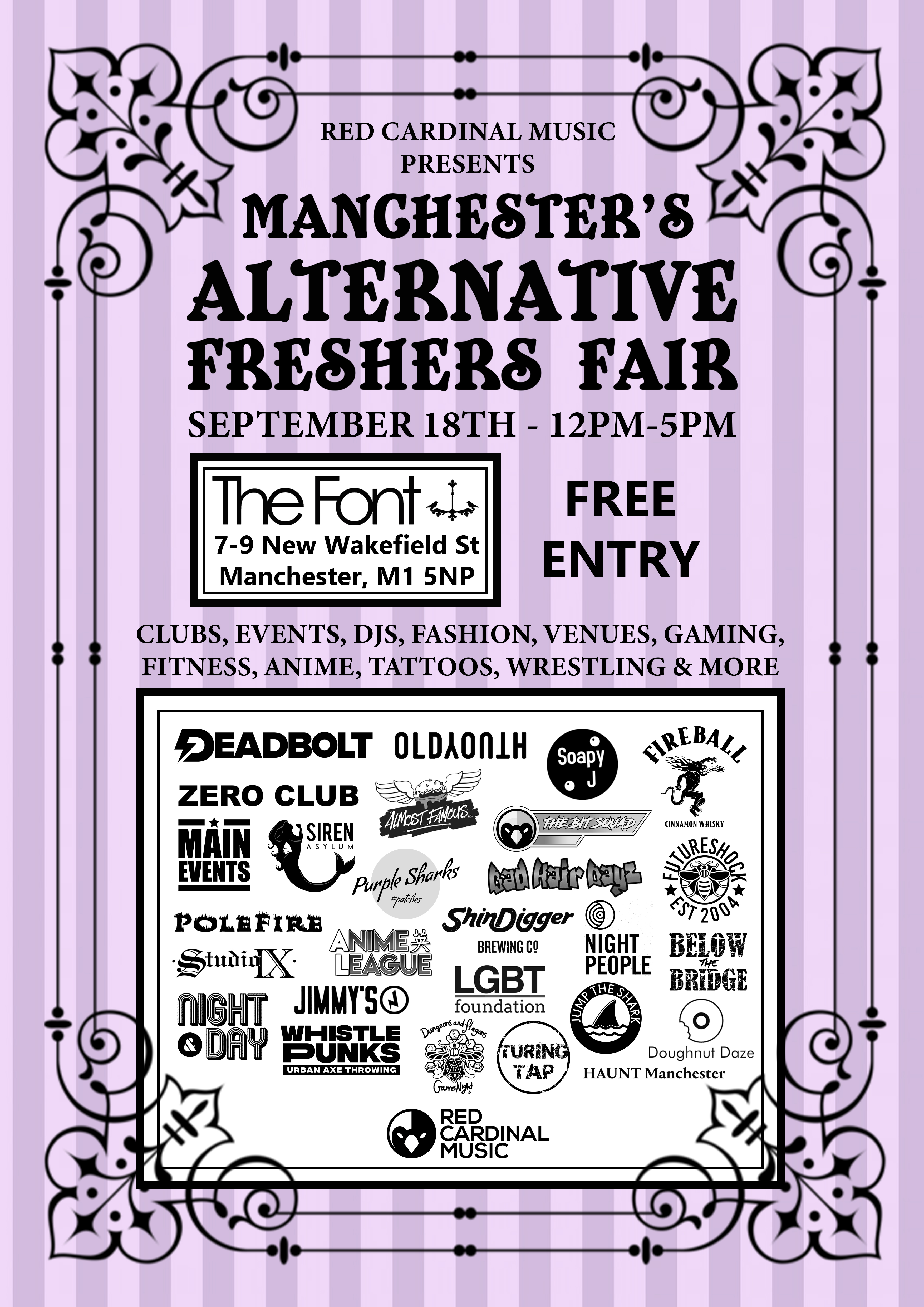 Red Cardinal Music Freshers Fair 2019 - Font Manchester - RGB For Web