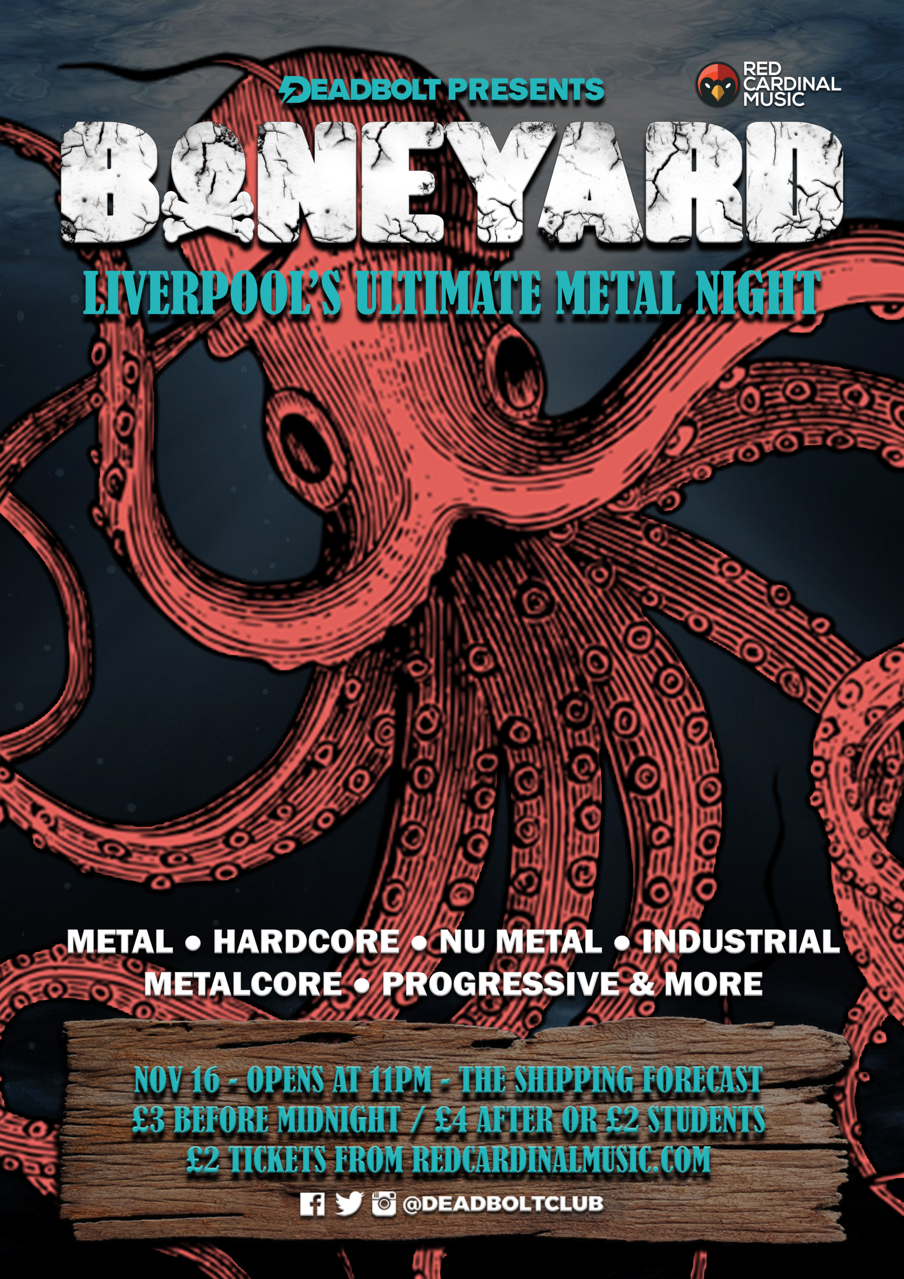 Boneyard Metal Night - Shipping Forecast Liverpool - Nov 19 - Poster - Red Cardinal Music
