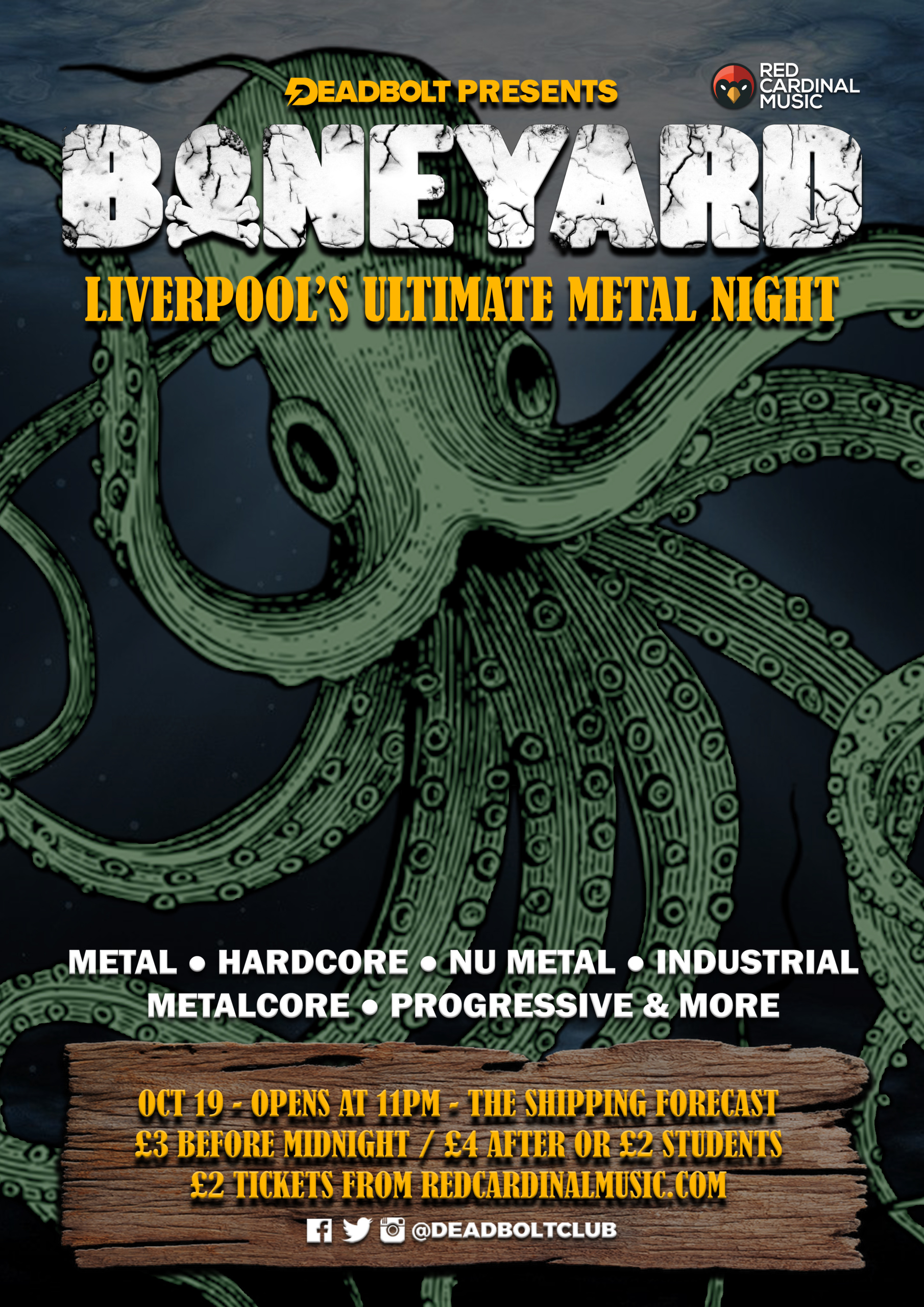 Boneyard Metal Night - Shipping Forecast Liverpool - Oct 19 - Poster - Red Cardinal Music