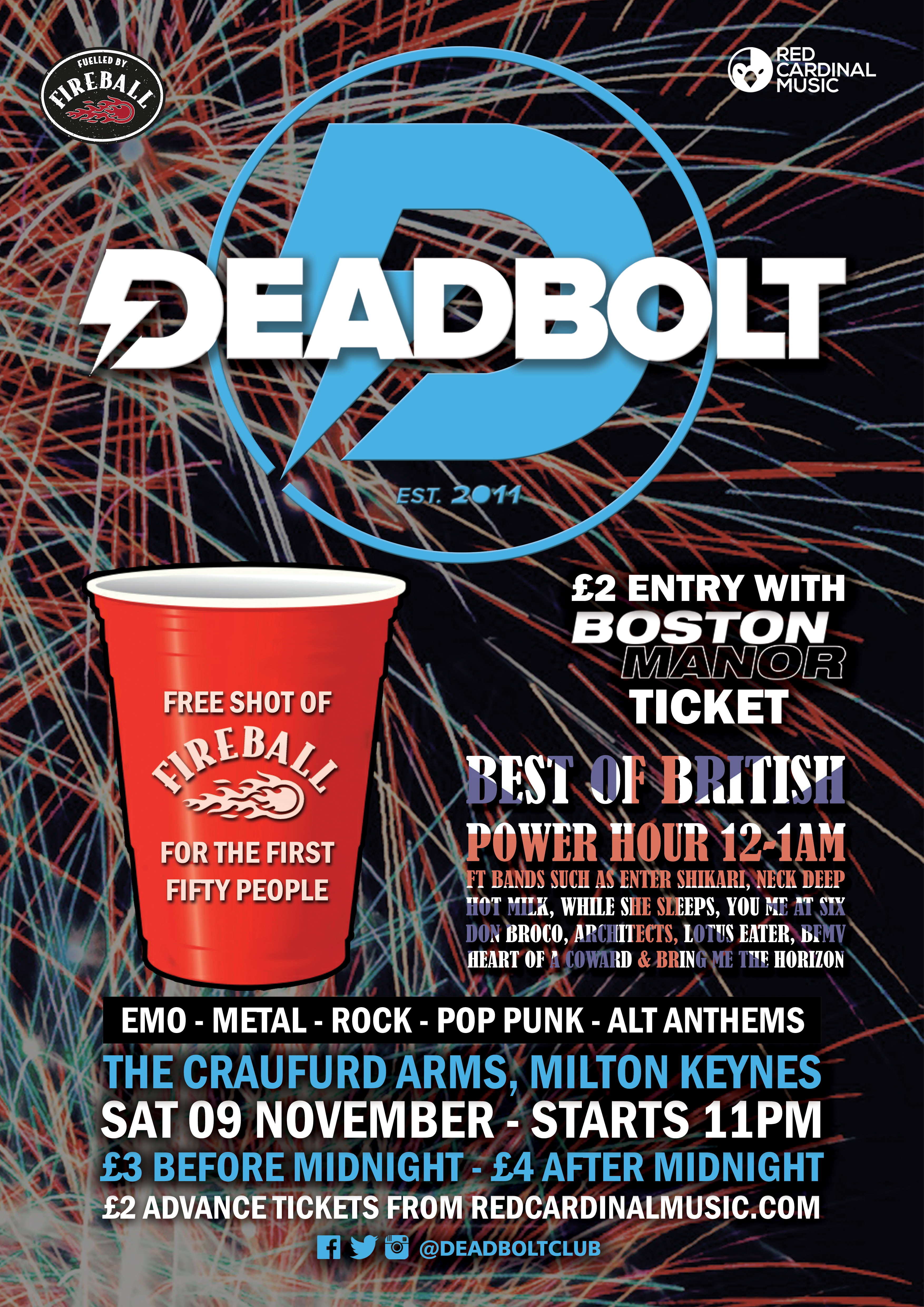 Deadbolt Milton Keynes - Craufurd Arms - Boston Manor Afterparty - Nov 2019 - Poster - RGB For Web