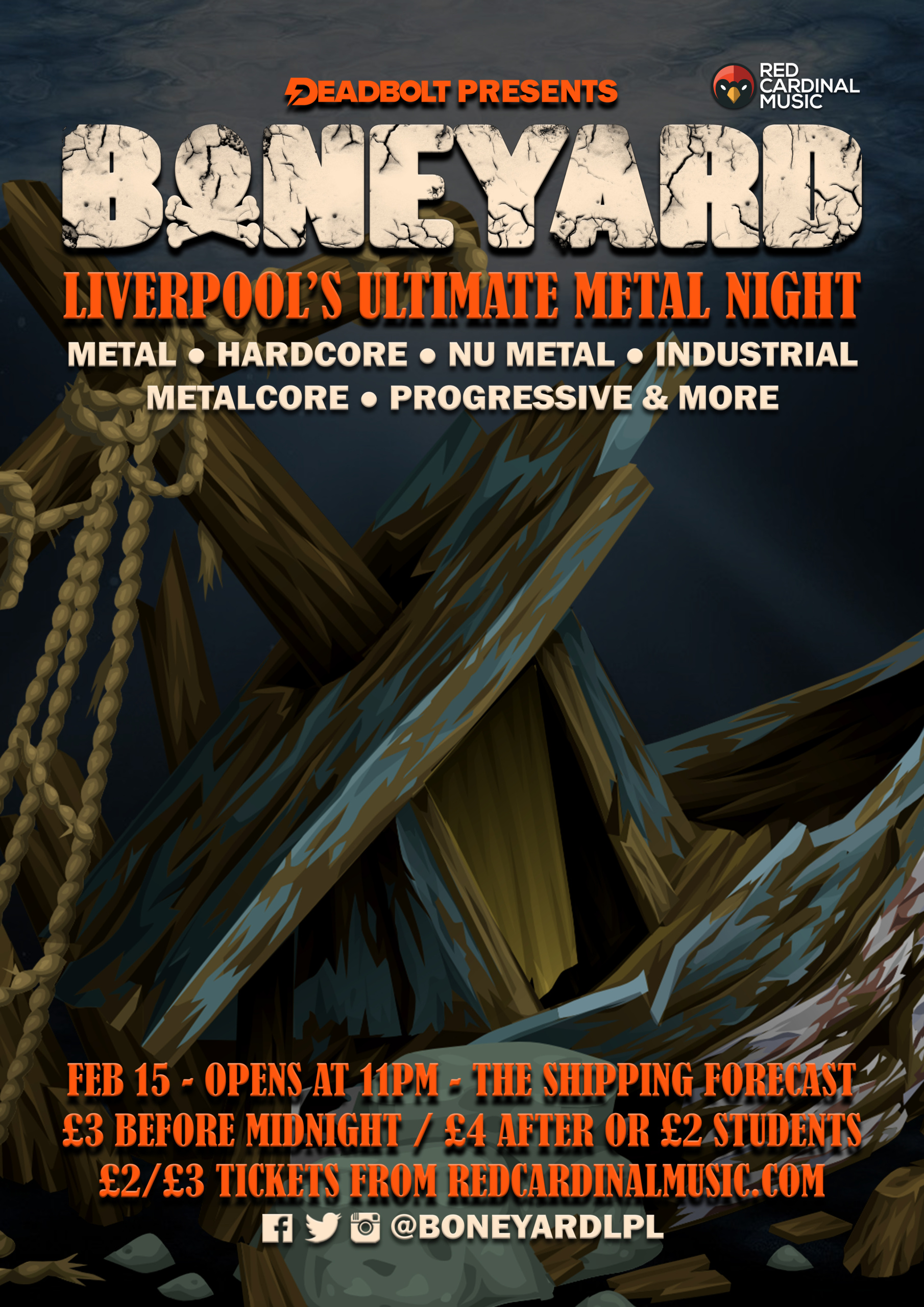 Boneyard - Metal Night - Shipping Forecast Liverpool - Feb 20 - Poster - Red Cardinal Music