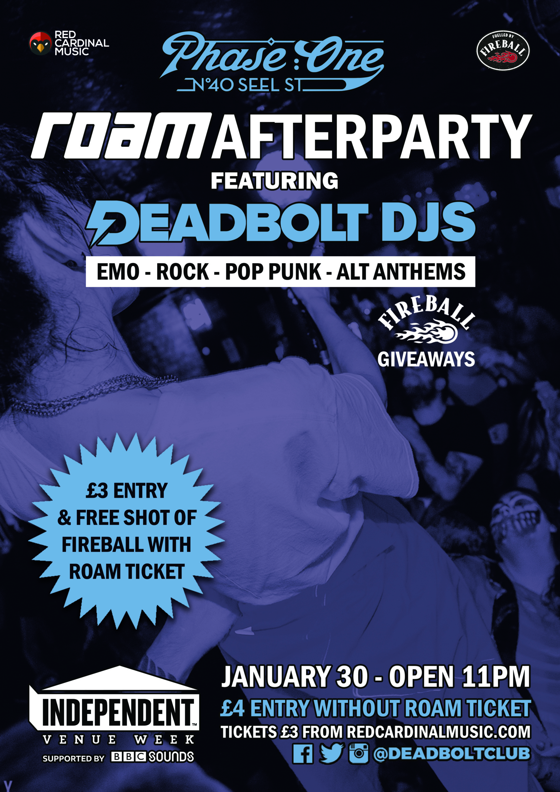 Roam Afterparty - Independent Venue Week 2020 - Deadbolt - Phase One Liverpool - Poster