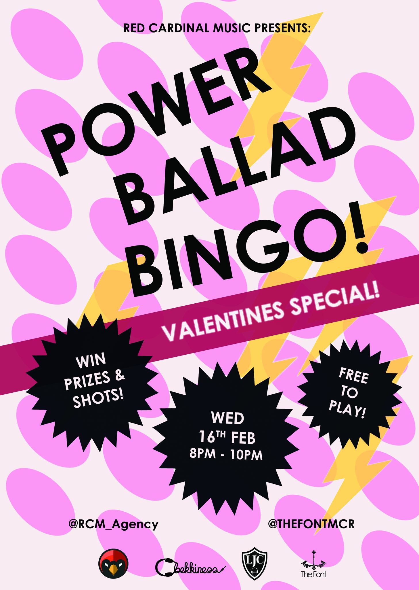 Power Ballad Bingo - Valentine's Special 2022 - Poster - Red Cardinal Music